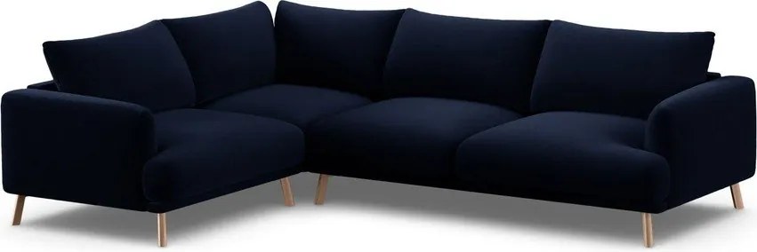 Colțar albastru închis cu tapițerie din catifea (cu colț pe partea stângă/în formă de ”L”) Naomi – Micadoni