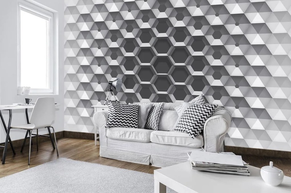 Fototapet - 3D hexagon (254x184 cm)