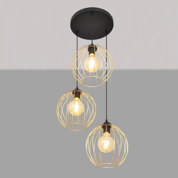 Lustră pe cablu MERCURE 3xE27/15W/230V auriu/negru