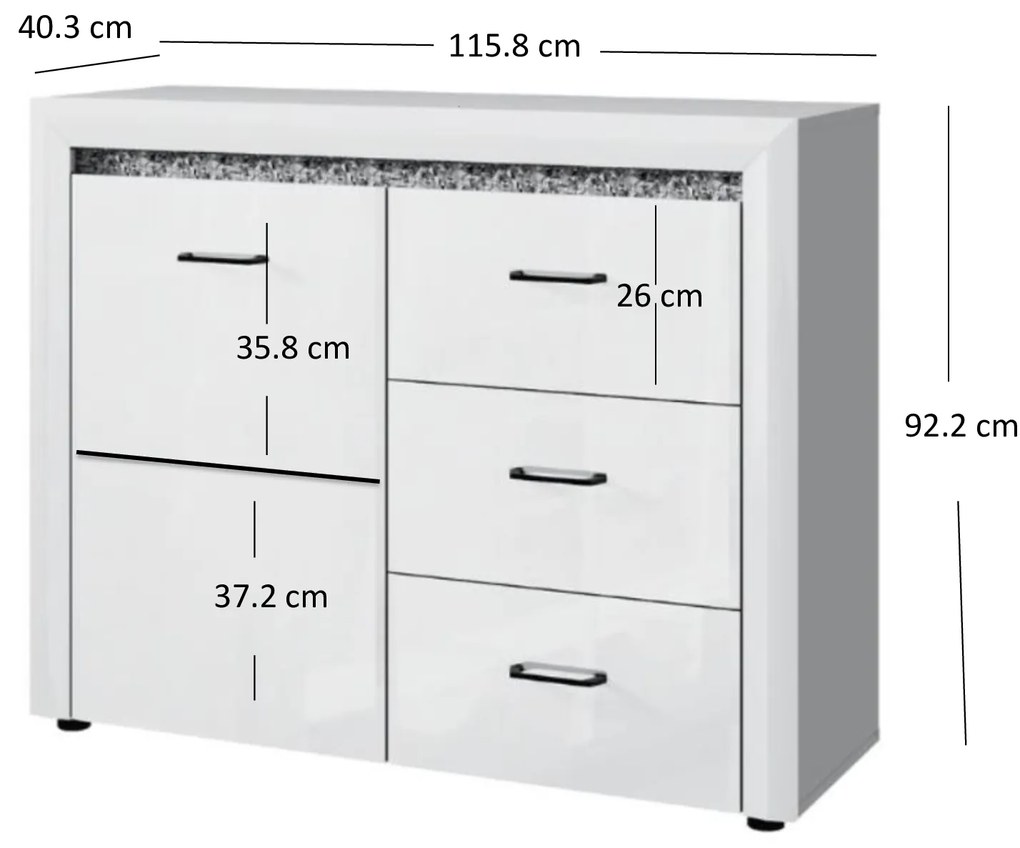 Comodă Wanetta (alb lucios). 1053376