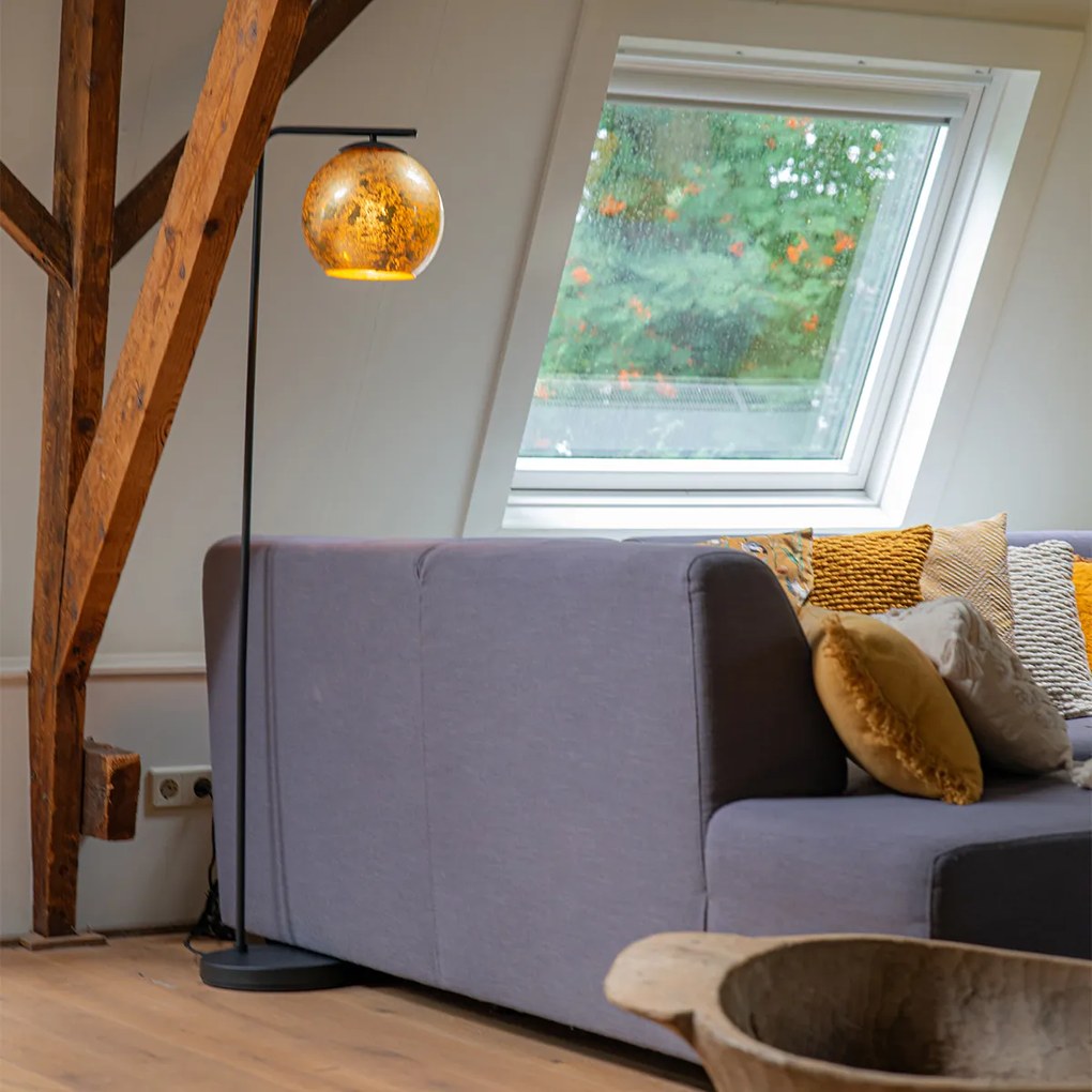 Lampa de podea de design neagra cu sticla aurie - Bert