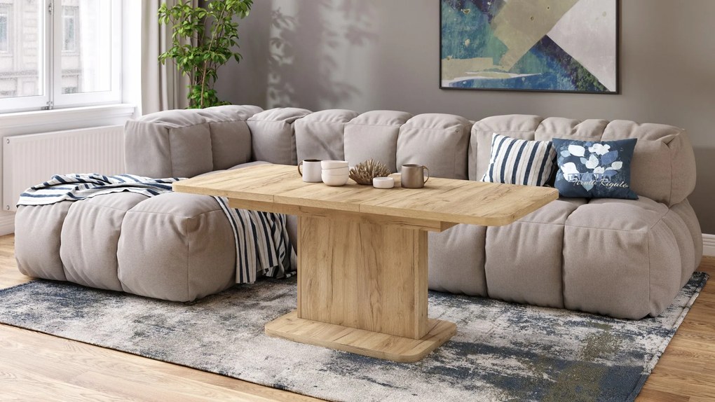 Mazzoni ASTON MINI-Z Stejar Craft Auriu - MĂSUȚĂ DE CAFEA MODERNĂ EXTENSIBILĂ REGLABILĂ PE ÎNĂLȚIME MASĂ TRANSFORMABILĂ