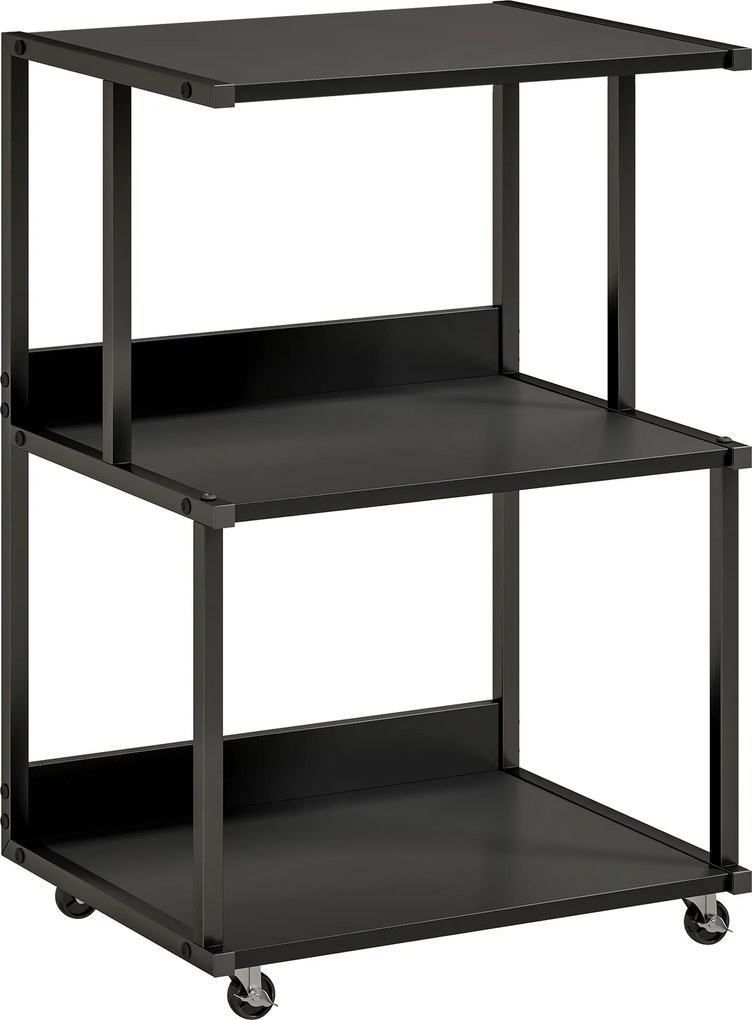 HOMCOM Suport pentru Imprimantă cu 3 Niveluri, Tavă Industrială Metalică pentru Birou, Negru | Aosom Romania