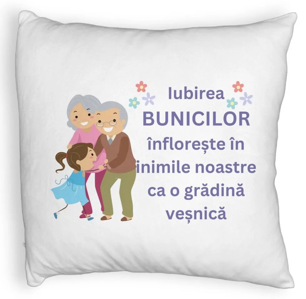 Perna Decorativa Fluffy, pentru Bunici 2, 40x40 cm, Alba, Husa Detasabila, Burduf