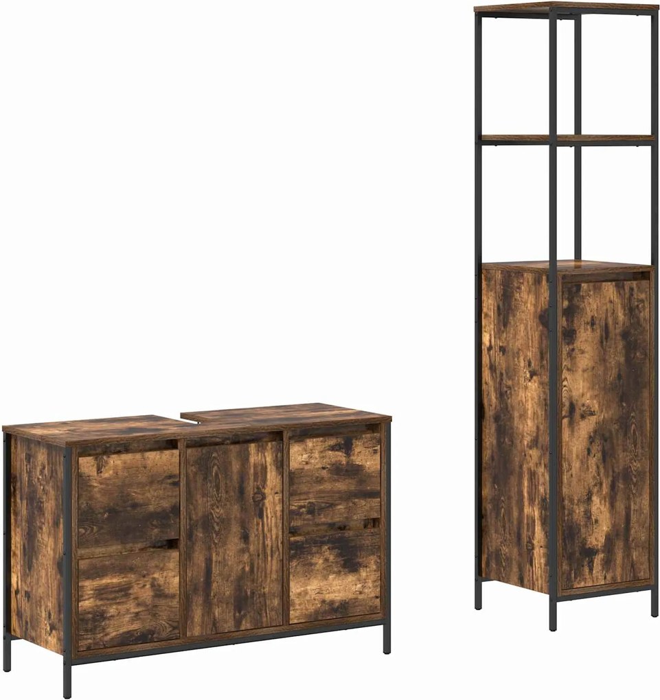 vidaXL Set de mobilier pentru baie cu ușă 2 pcs Stejar afumat și negru