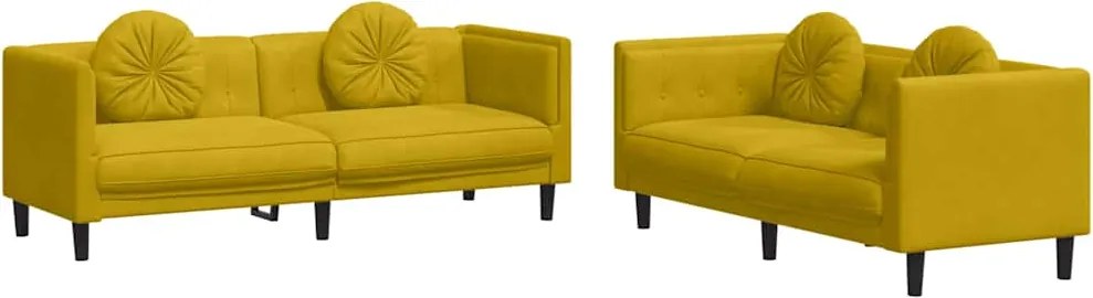 vidaXL Set de canapele cu perne, 2 piese, galben, catifea
