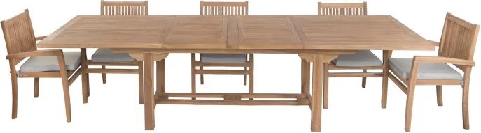 Set dining exterior din lemn de tec masiv, masă extensibilă 210–310 cm și 8 scaune, finisaj natural, „Java”