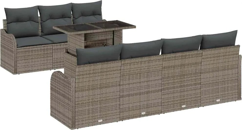 vidaXL Set de canapele pentru grădină cu pernă 8 pcs Gri Rattan poli