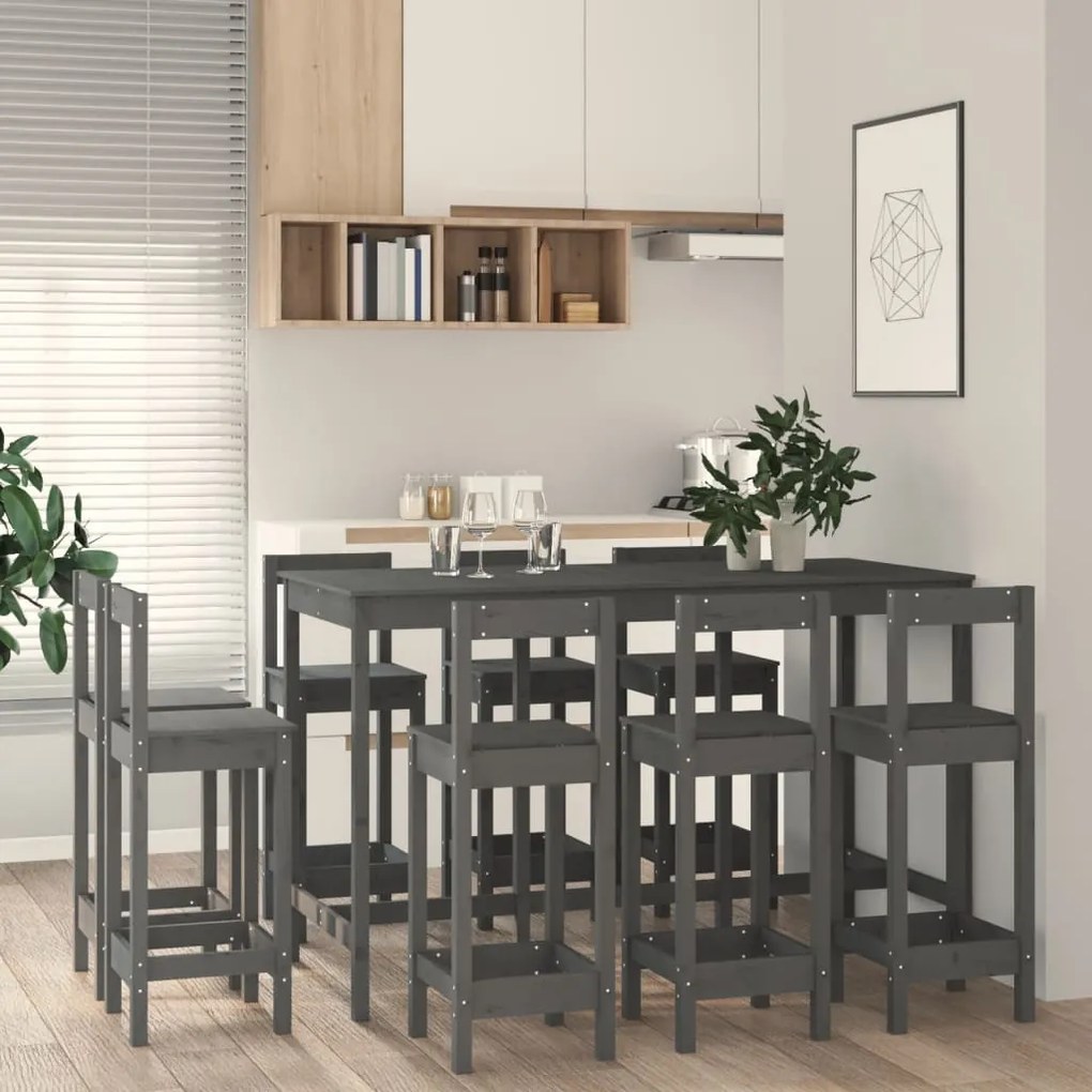 Set mobilier de bar, 9 piese, lemn masiv de pin