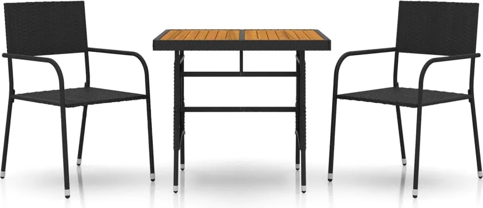 vidaXL Set mobilier de exterior, 3 piese, negru, poliratan