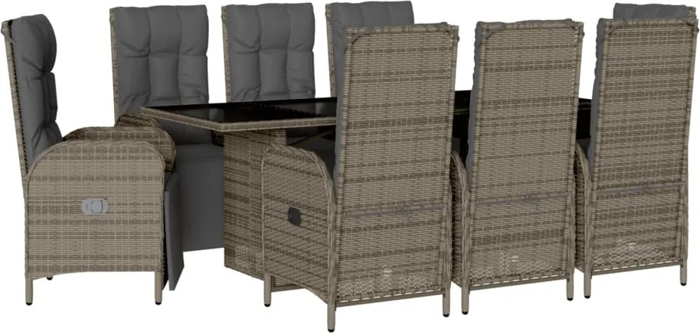vidaXL Set mobilier grădină cu perne, 9 piese, gri, poliratan