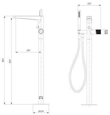 OMNIRES CT8033CR - Set cadă independentă cu baterie CONTOUR crom lucios