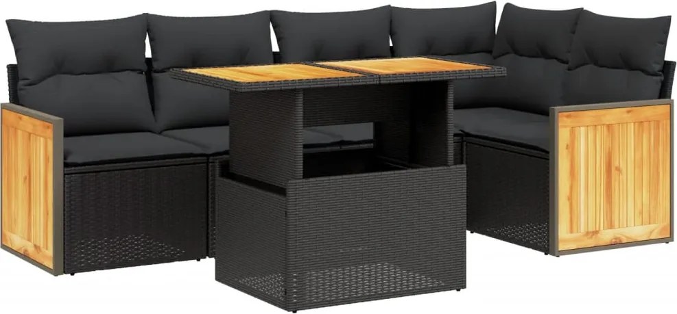 vidaXL Set mobilier de grădină cu perne, 6 piese, negru, poliratan