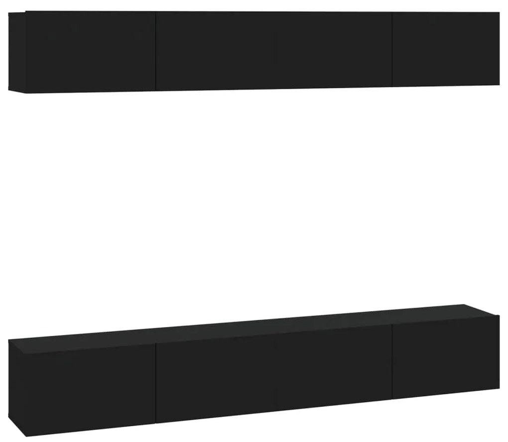 3114191 vidaXL Dulapuri TV de perete, 4 buc., negru, 100x30x30 cm