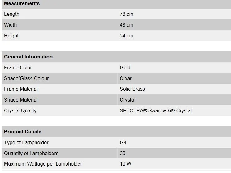 Lustra LUX Cristal Swarovski Spectra, Galaxy Gold plated, 78x48cm