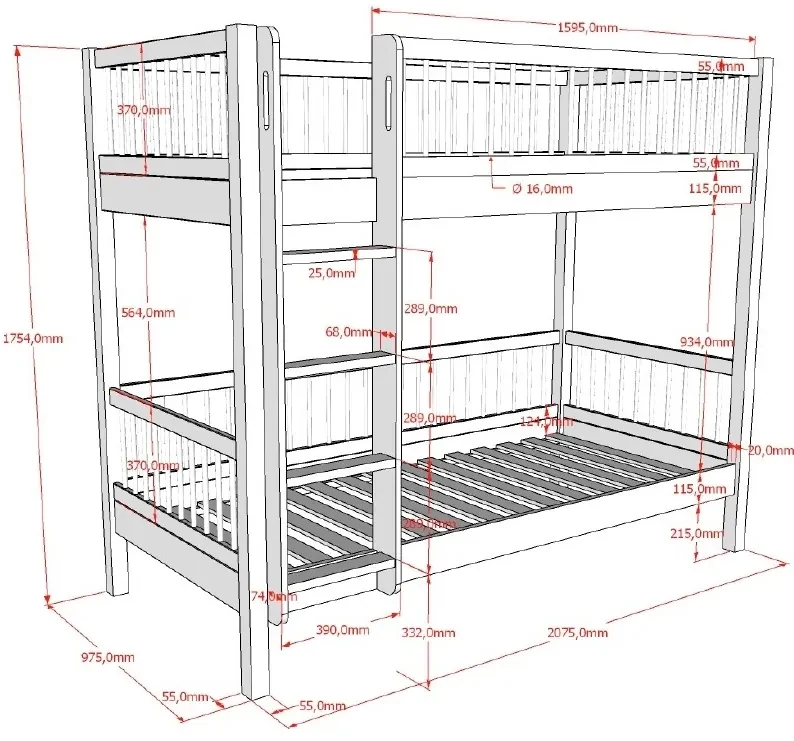 Set Complet: Pat Supraetajat Forrest Beech pentru Camera Copii, 90x200 cm, cu Sertar Pat și Barieră de Siguranță, din Lemn Masiv de Fag, Alb – Vipack