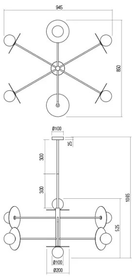 Lustră pe tijă Redo 01-2733 PLATO 6xG9/10W/230V auriu