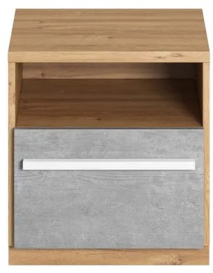 Noptiera Piano Cu 1 Sertar, Stejar Nash, Alb Si Beton, 45 Cm