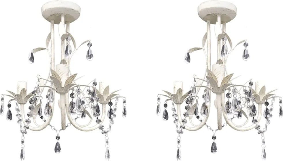 vidaXL Candelabre suspendate de plafon cu cristale 2 buc. alb elegant