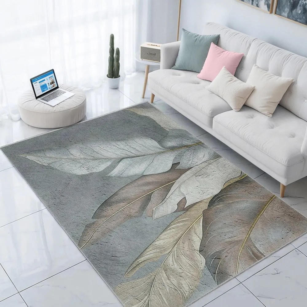 Covor verde/gri lavabil 160x230 cm Dusty Leaves – Mila Home