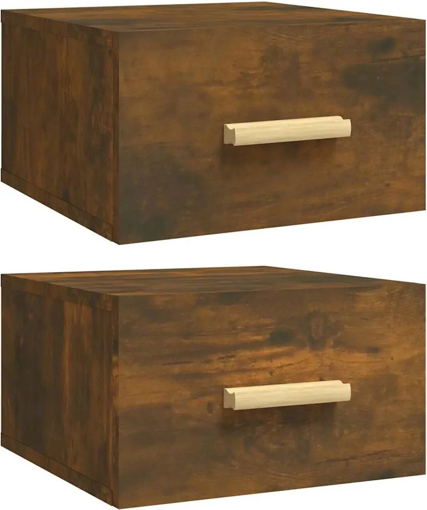 vidaXL Noptiere de perete, 2 buc., stejar afumat, 35x35x20 cm