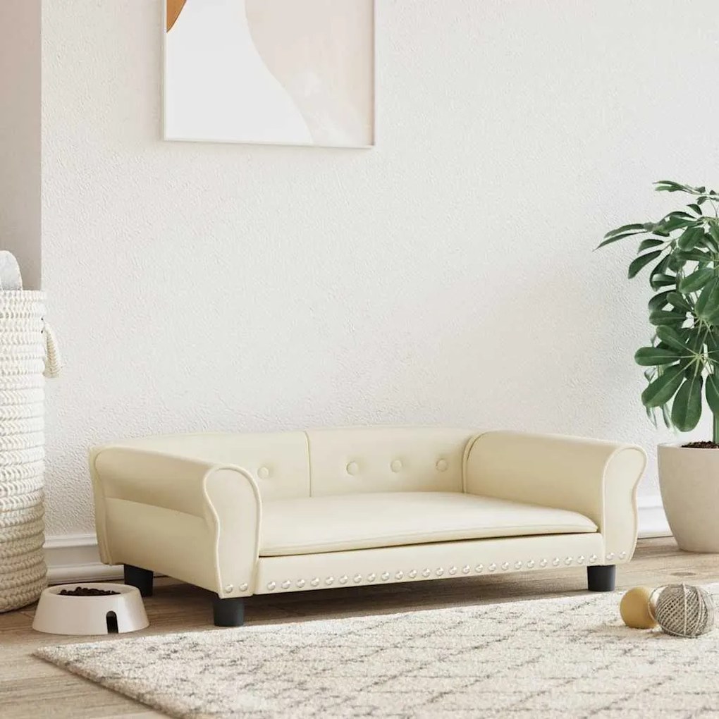 vidaXL Pat de câini, crem, 95x55x30 cm, piele ecologică