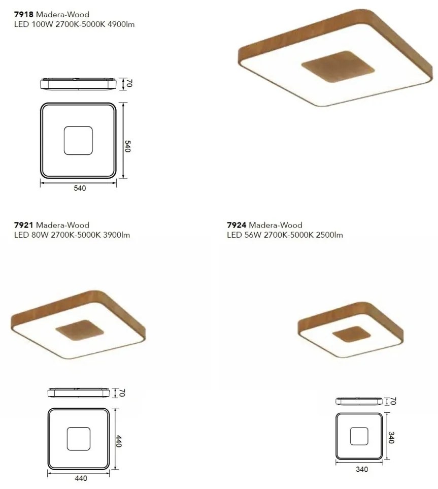 Plafoniera LED Smart dimabila cu telecomanda COIN 44x44cm lemn