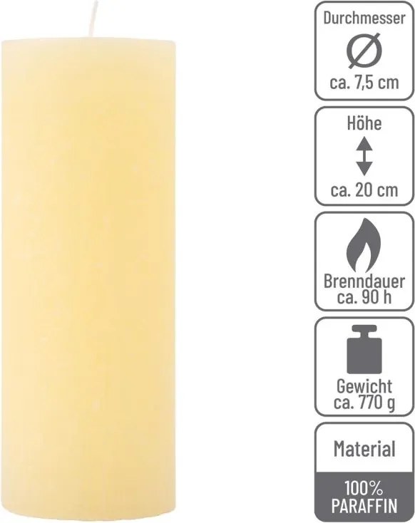 Set de lumânări rustice, 20 cm, Ø 7,5 cm, crem, 4 buc