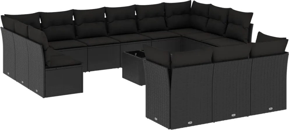 vidaXL Set mobilier de grădină cu perne, 14 piese, negru, poliratan