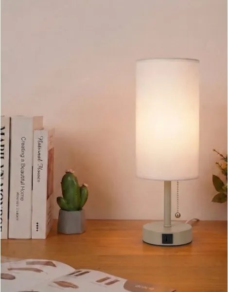 Brilagi - Lampă de masă TABLON cu port USB, 1xE27/25W/230V, bej/alb