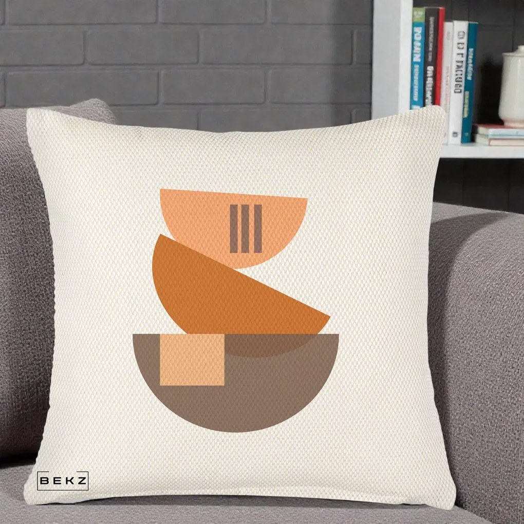 Perna Decorativa Geometric Bauhaus Boluri Portocaliu, 40x40 cm, Crem Reliefat, Husa Detasabila, Perna Inclusa, BEKZ®