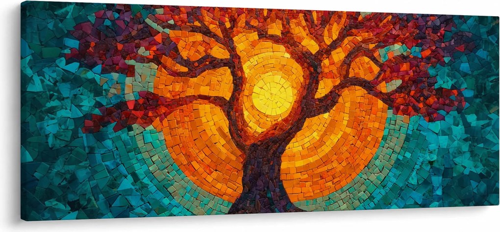Tablou - Arborele vieții și soarele în mozaic (120x50 cm)
