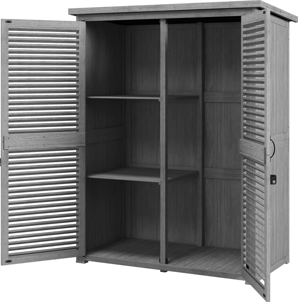 Outsunny Dulap de Grădină 0,83 m² 127x65x168 cm cu 2 Uși tip Oblon 2 Rafturi 2 Mânere și Acoperiș Impermeabil Gri | Aosom Romania