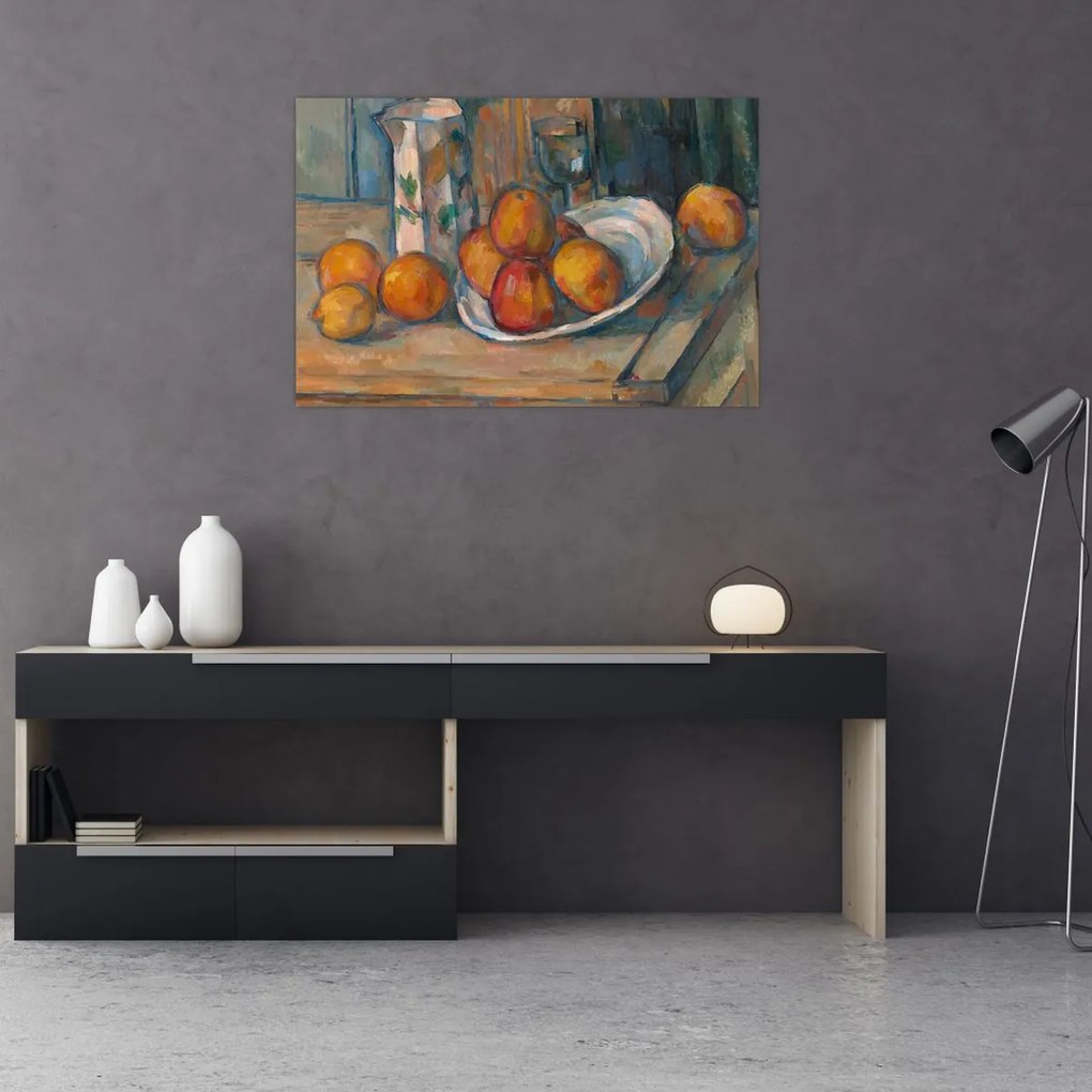 Tablou - Paul Cézanne, Still Life with Milk Jug and Fruit, reproducere (90x60 cm)