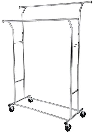 Suport mobil cu roti pentru haine, Songmics, reglabil, metal, argintiu, max 110 kg, 129x55x148 cm
