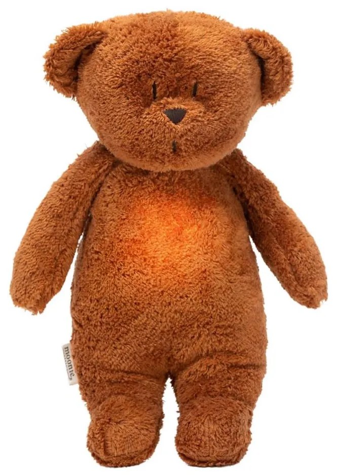 Pluș de îmbrățișat cu sunete și lumină Moonie ursuleț organic caramel natur