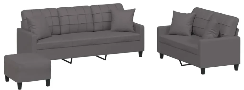 3201395 vidaXL Set de canapele cu perne, 3 piese, gri, piele ecologică