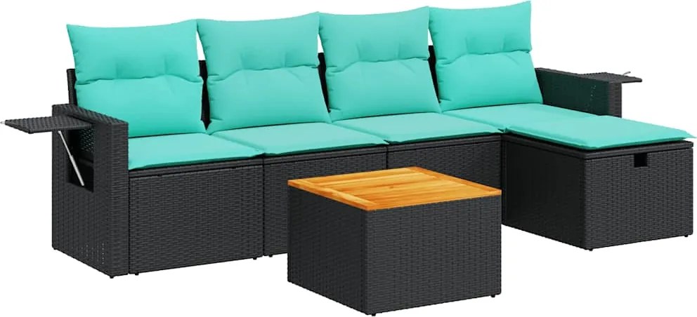 vidaXL Set mobilier de grădină cu perne, 6 piese, negru, poliratan