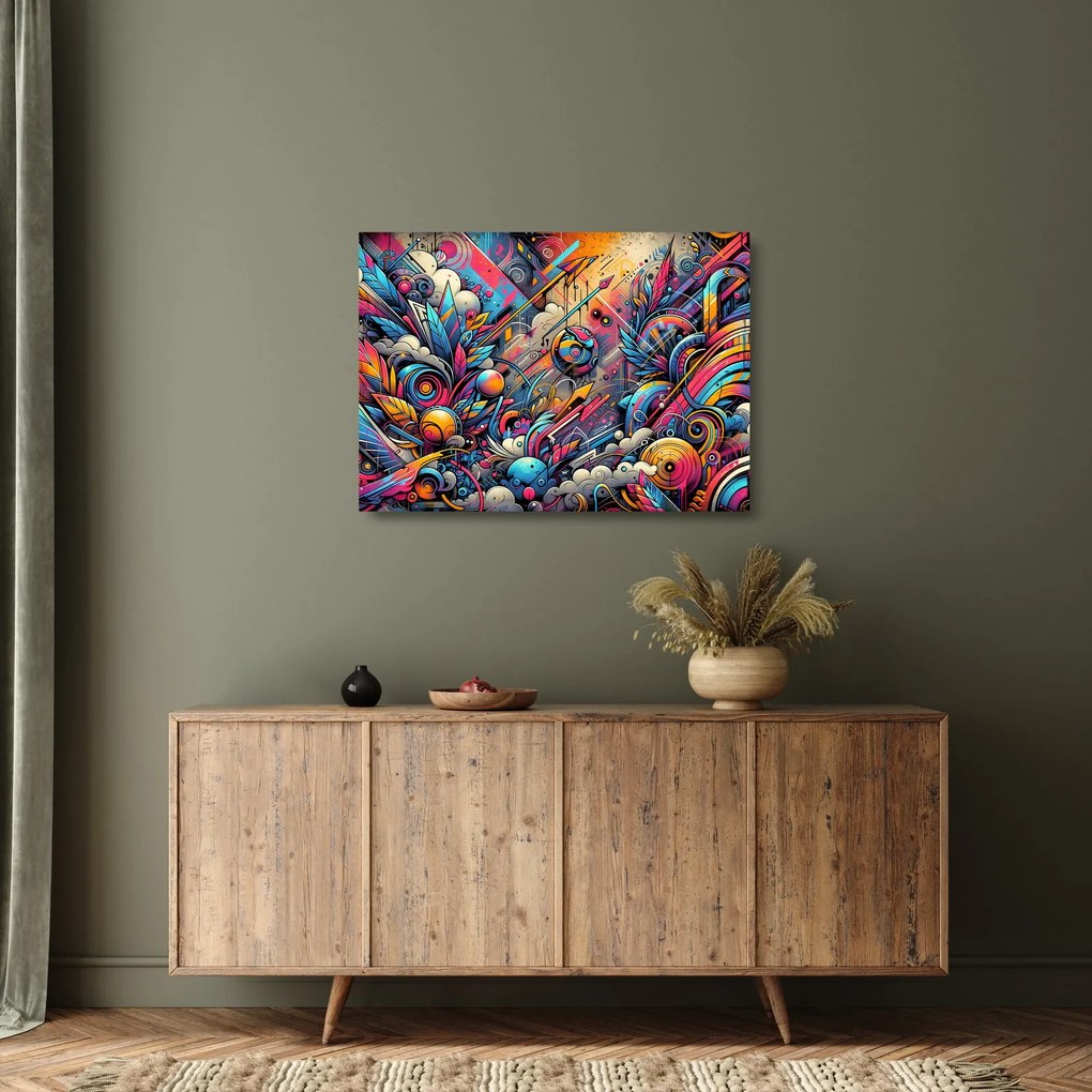 Tablou pe sticlă - Graffiti multicolor (70x50 cm)
