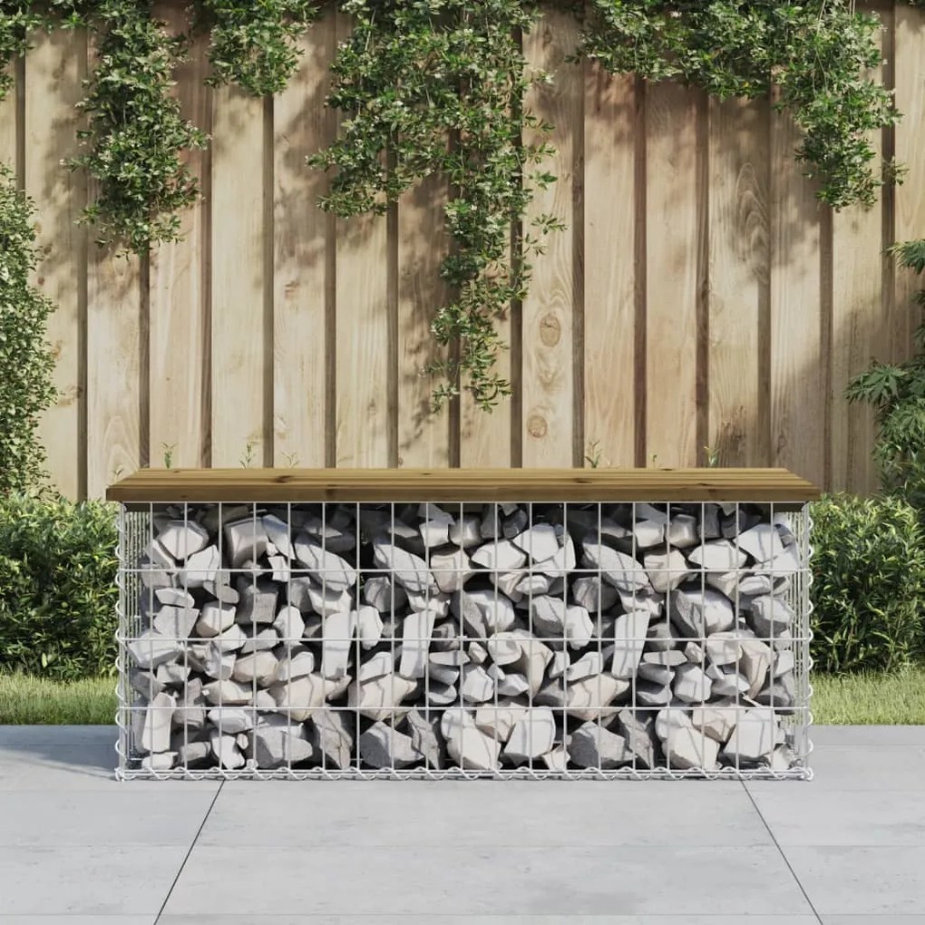 834361 vidaXL Bancă grădină, design gabion, 103x44x42 cm, lemn pin impregnat