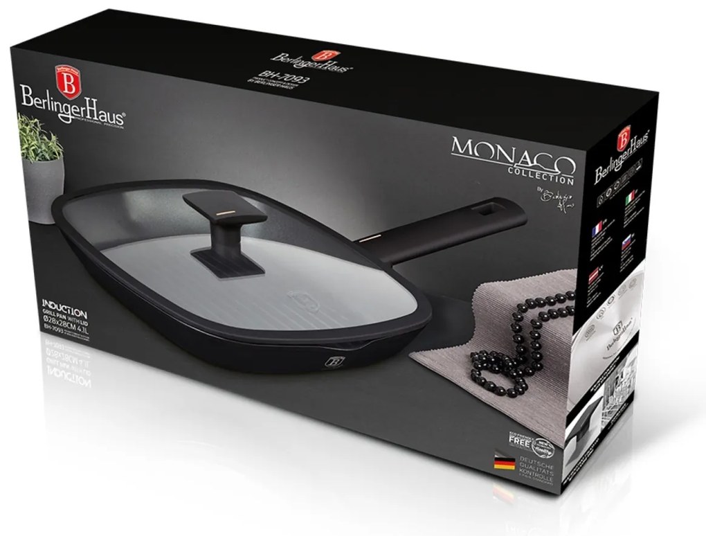 RESIGILAT - Tigaie grill cu capac 28 cm antiaderenta cu titan Monaco Collection Berlinger Haus BH 7093