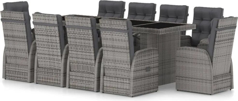 vidaXL Set mobilier de exterior cu perne, 11 piese, gri, poliratan