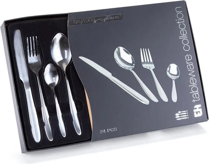 decoDoma Set tacâmuri din oțel inoxidabil SILVER 24 buc