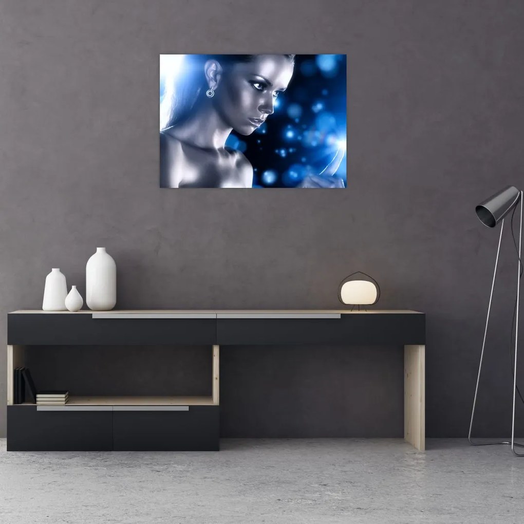Tablou - Femeia, sclipici albastru (70x50 cm)