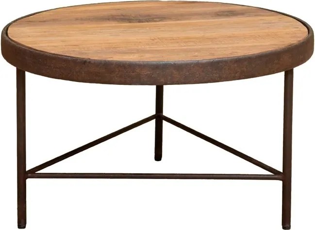 Măsuță de cafea din lemn de mango și alamă antichizată, rotundă, natur, finisaj patinat, 71×41 cm, „Rusta"
