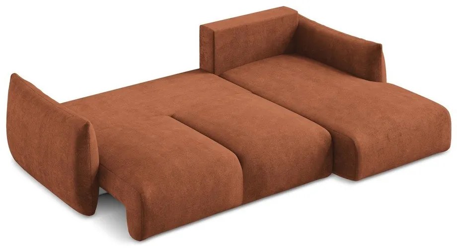 Colțar teracotă extensibil cu tapițerie din chenille (cu colț pe partea dreaptă/cu șezlong) Leila – Makamii