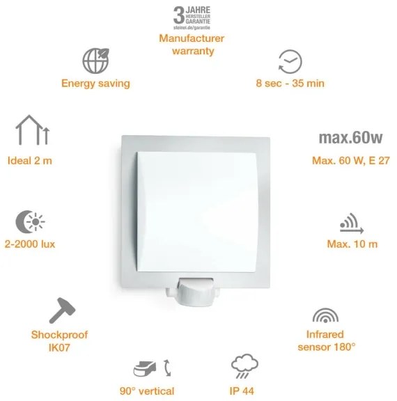 Steinel 566814 - Corp de iluminat perete exterior senzor 1xE27/60W/240V L 20 S