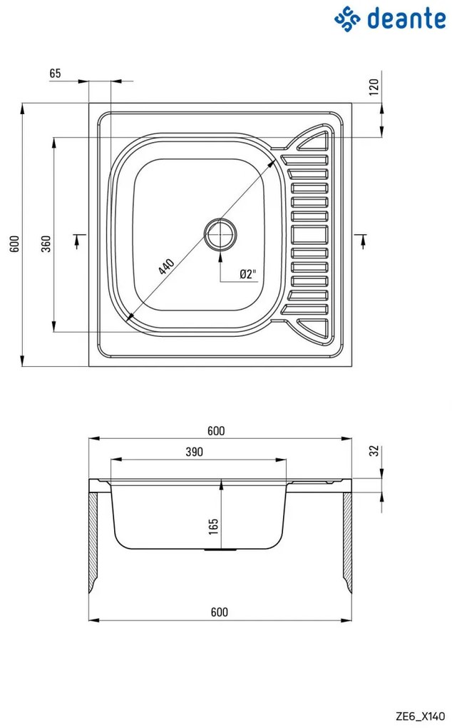 Chiuvetă din inox, 1-cuvă cu picurător - pe mască, Tango, ZE6_3140