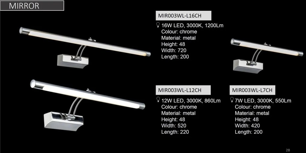 Aplica de perete LED pentru oglinda / tablou Fino 16W MYMIR003WL-L16CH