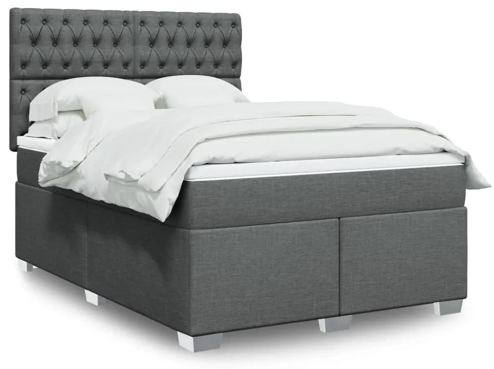 vidaXL Pat box spring cu saltea, gri închis, 140x190 cm, textil